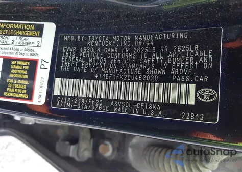 2014 Toyota Camry L/Le/Se/Se Sport/Xle из США, поврежденный, VIN 4T1BF1FK2EU462030